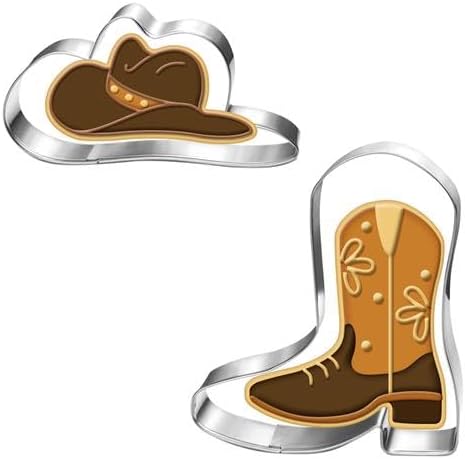 Cowboy Cowgirl Cookie Cutter Set-2 Piece-Cowboy Cowgirl Boot and Hat-Diswasher Safe-Cookie Cutters Shapes for Baby Shower Birthday Baking