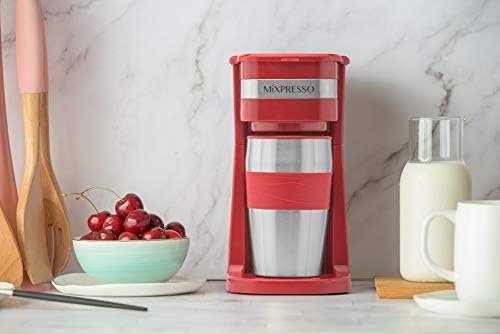 Mixpresso Single Serve & Single Cup Coffee Maker with 14oz Travel Mug Red | For ground coffee only, reusable filter, auto shut off. Compact personal drip coffee maker, not compatible with K-Cup pods. - Image 7