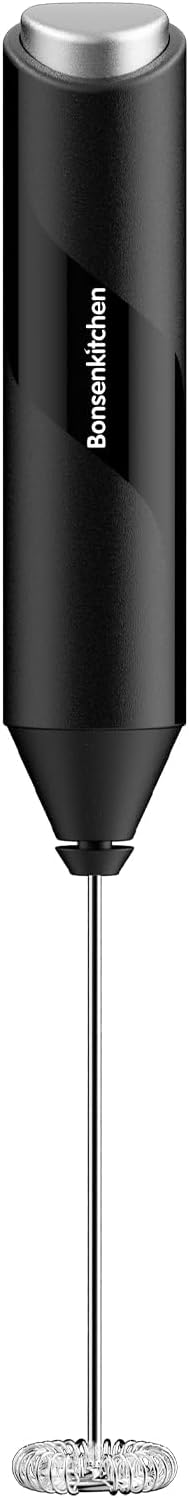 Bonsenkitchen Milk Frother for Coffee, Battery Operated （Not Iincluded) | Fast Handheld Drink Mixer with Stainless Steel Whisk, Powerful Hand Frother, Creates Rich Foam by Bonsenkitchen