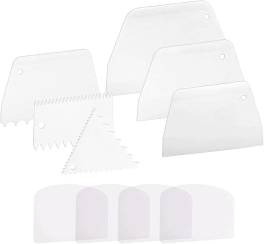 Anvin Cake Scraper Smoother Cake Icing Tool Set, Plastic Scraper Cake Frosting Scraper Smoother Combo for Buttercream Edge Decorating Cake Smoother Flexible for Baking Birthday DIY Kitchen (10 Pcs)