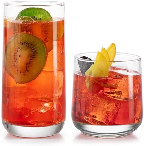 Libbey Ascent Tumbler & Rocks Drinking Glasses Set of 16, Clear Glass Cups | 16.25 oz & 12.25 oz Capacities Glasses for Water, Juice, Cocktails, and More with Curved Design and Dishwasher-Safe Care - Image 7