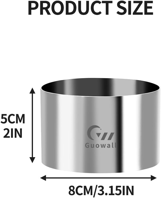 Guowall Seamless Cake Ring Mold 4 Pack Stainless Steel Mousse Mould Round Food Mold Pastry Cookie Cutter for Baking - 3.15 x 2 inch