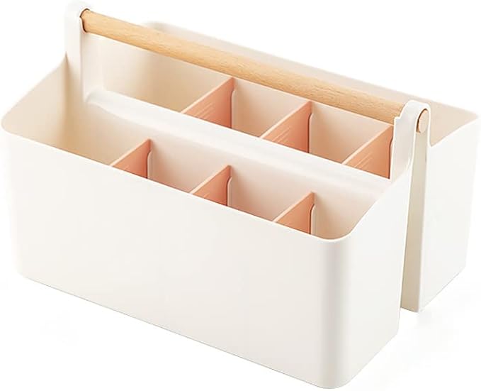 Art Caddy Organizer with Handle, Marker Organizer, Art Supply Storage Organizer with Adjustable Dividers, Portable Storage Bin for Craft Supplies Colored Pencils Makeups Tools Pen Holder for Desk
