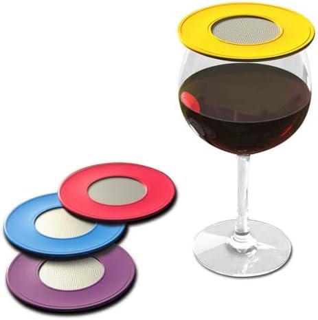 Drink Tops Ventilated Silicone Wine Glass Covers - Weighted Cover Allows air to circulate - Outdoor Glass Protectors prevent particles - BPA Free - 4 Pack