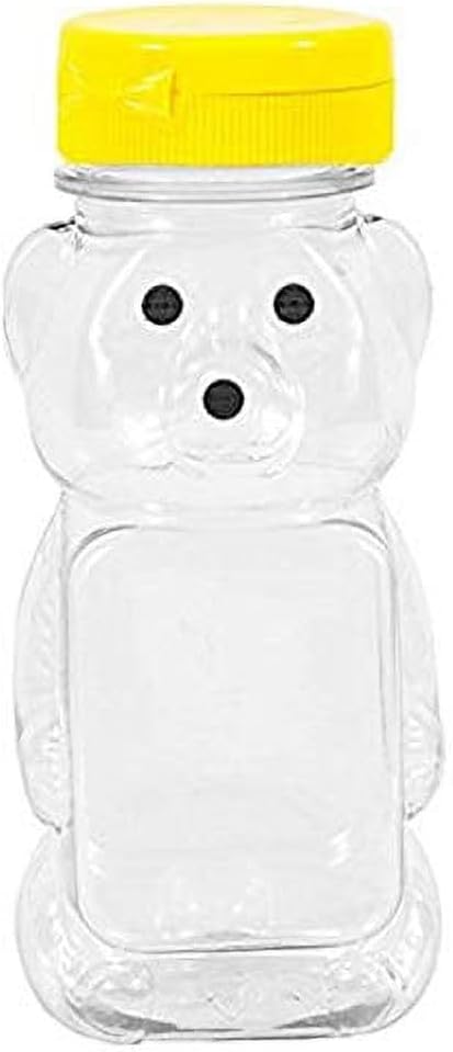 Yellow 8 Oz Plastic Bear Honey Bottle Jars, Empty Honey Squeeze Bottle with Flip-top Lid for Storing and Dispensing, Yellow Flap Caps for Storing and Dispensing Garlic Presses,Storage and Organization by Junfamilee