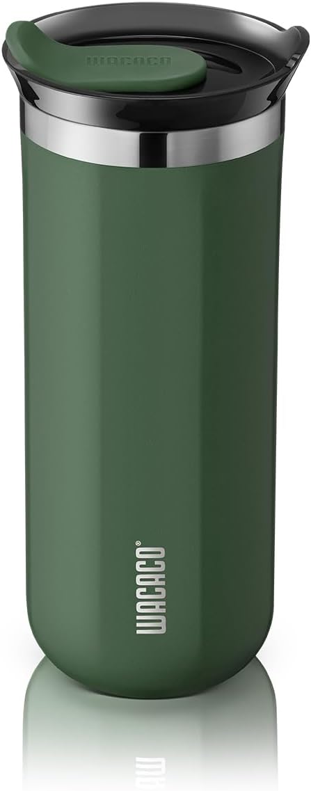 WACACO Octaroma Grande Vacuum Insulated Coffee Mug, 15 fl oz (435ml), Double-wall Stainless Steel Travel Tumbler With Drinking Lid, Pomona Green by WACACO