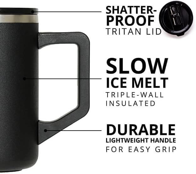 Elemental Insulated Coffee Mug - Triple-Wall Stainless Steel Summit Travel Cup for Hot and Cold Drinks - Thermal Coffee Mug with Lid and Handle for Camping, Office & Travel 16oz - Black - Image 5
