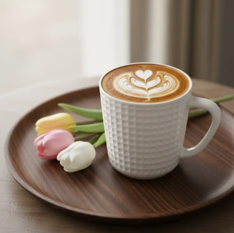15 oz Ceramic Coffee Mugs Set of 6, White Waffle Embossed Coffee Cups | Coffee Cups with Large Handle, Coffee Mugs for Latte, Cappuccino & Hot Cocoa, Dishwasher & Microwave Safe, Housewarming Gift - Image 9