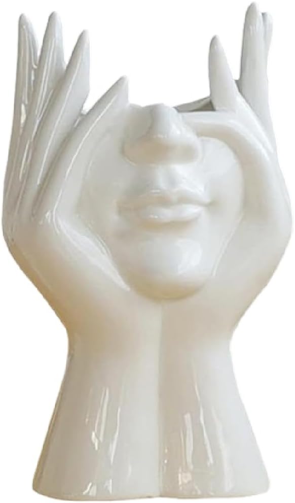 Face Flower Vase,White Ceramic Body Vase, Decorative Vase Dining Table Centerpiece,Modern Small Vase for Coffee Table Bathroom Shelf Living Room Decor 4.54'' W X 8.7'' H by Romehaha