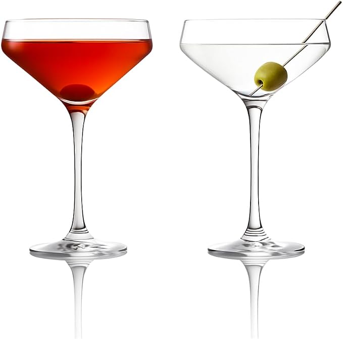 LEMONSODA Classic Martini Glasses 6oz, Set of 2, Hand Blown Ribbed Design | Inspired by 1930s & 50s Cocktail Culture, Crystal Clear, Dishwasher Safe, Lightweight & Reusable Glassware for Home by LEMONSODA