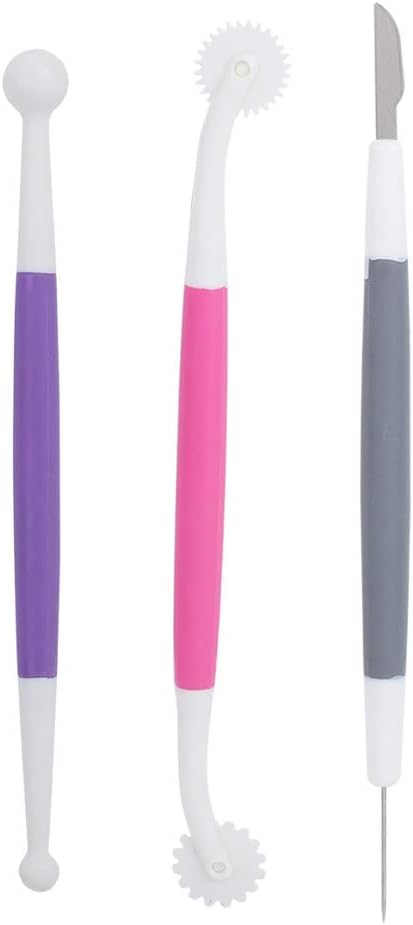 Pssopp Cake Decorating Kit, Food Grade Plastic, 3 Piece Fondant Tools for Beginners and Professionals, Ideal for Muffins, Cupcakes, Cakes