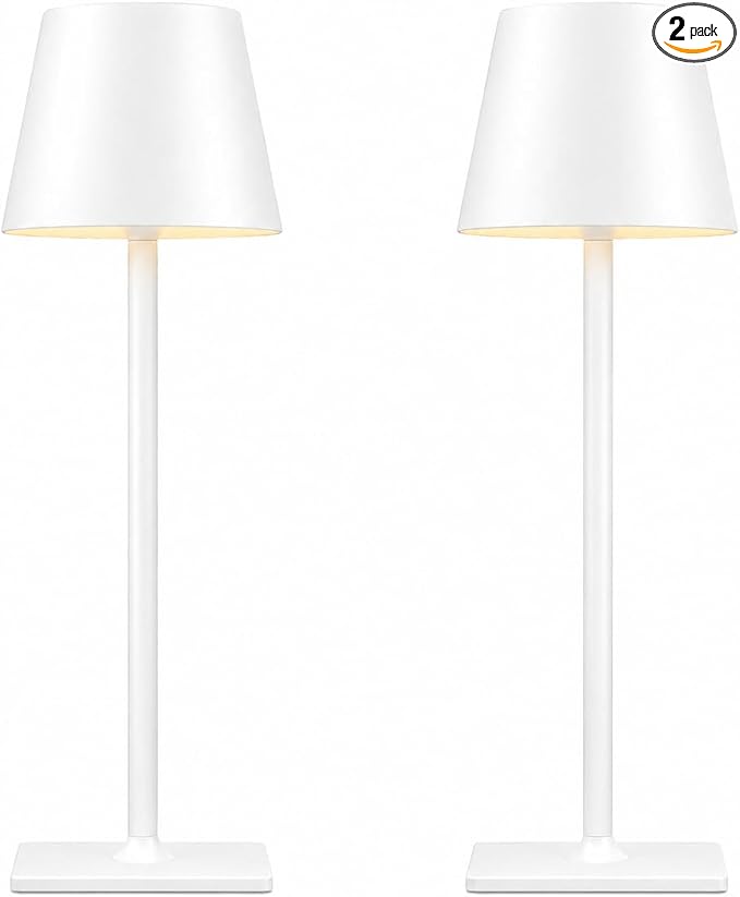 White Cordless Table Lamp Set of 2 for Patio Restaurant Home Dinner Kitchen | 6000mAh battery lamps waterproof wireless portable design for outdoor patio, dining tables, kitchens, restaurants home use by YogaretCeilingLight