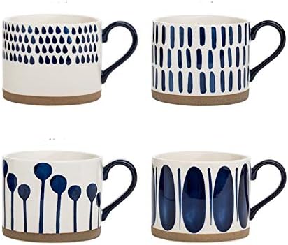 Koja Colorful Hand Painted Ceramic Mugs, 16 oz, Set of 4, Dishwasher Safe | Also microwave safe. Colorful hand painted set makes a great gift for coffee or tea lovers. by Koja