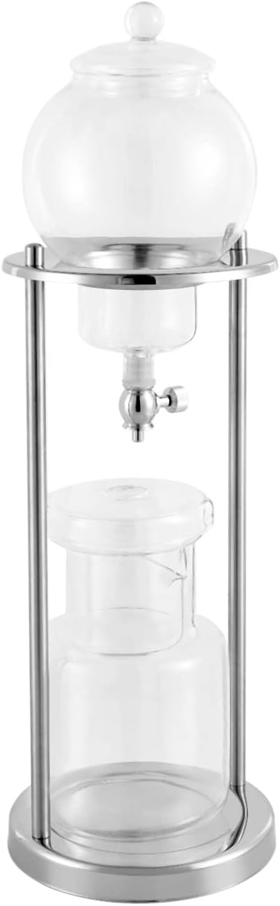 Metal Cold Brew Drip Tower, Clear+Silver Ice Cold Drip Tower 6-8 Cups 600ml -20-150°C Temperature Range With Slow Drip TechnologyIBamboo Straight Frame for Home Office Drip Coffee Maker
