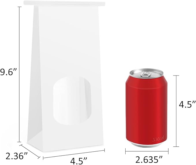 BagDream Small Cookie Bags 4.6x2.48x9.6 Inch Tin Tie Closure 100 Pcs White | Resealable, Window, Grease Resistant, For Homemade Baked Goods, Snack, Coffee Beans, Party Favor, Gift Giving, Small Business - Image 2