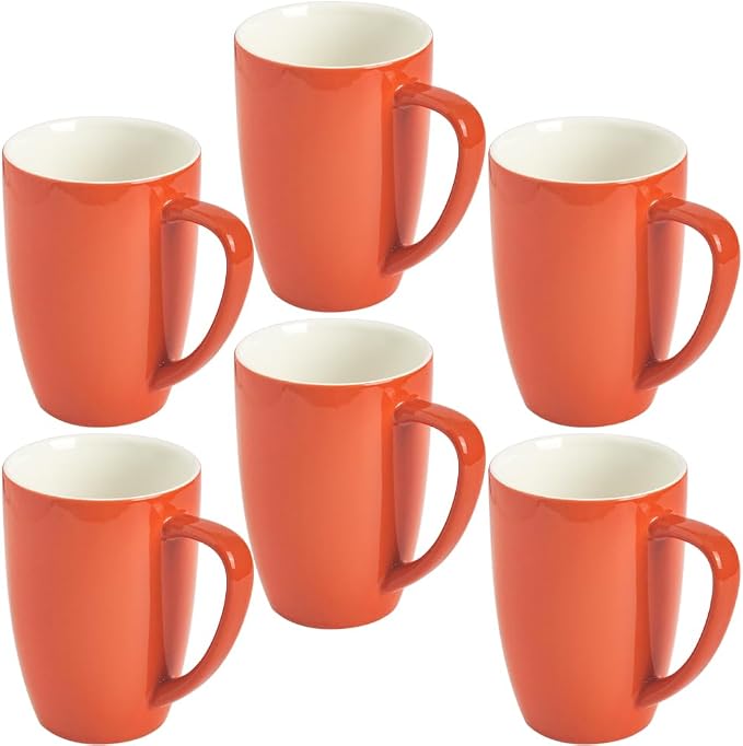 homEdge Porcelain Mug Set, 16 Ounces Cup for Tea, Latte, Mocha, Hot Chocolate, Set of 6, Orange by homEdge