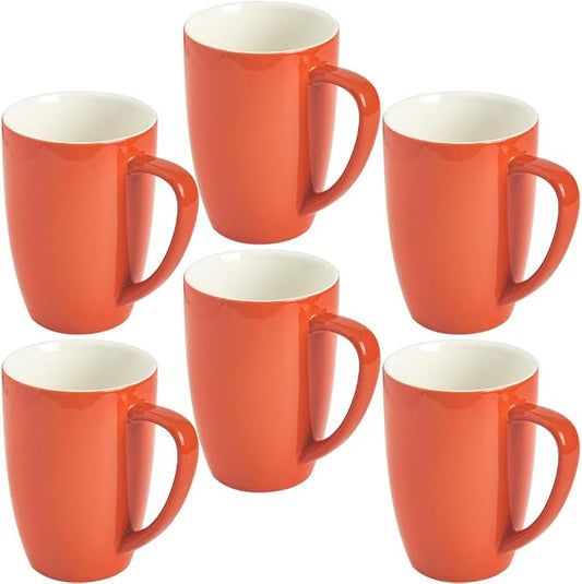 homEdge Porcelain Mug Set, 16 Ounces Cup for Tea, Latte, Mocha, Hot Chocolate, Set of 6, Orange by homEdge