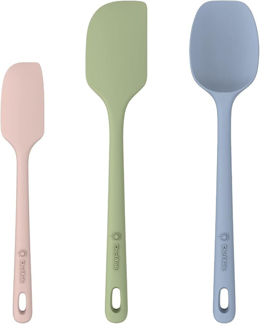 ChefAide 3 Pieces Silicone Spatula Set, Food Grade Rubber Spatula, Upgrade Strong Handle with Ergonomic Grip, Heat Resistant for Nonstick Cookware, Cooking by ChefAide