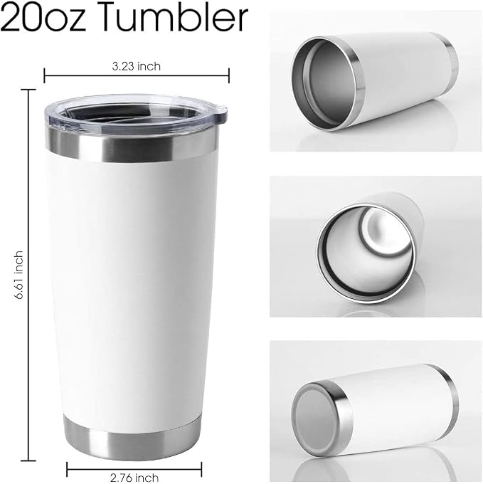 HASLE OUTFITTERS 20oz Tumblers Stainless Steel Mugs with Lid Double Wall Vacuum Insulated Coffee Cups for Cold & Hot Drinks (20oz-White, 12 Pack) - Image 2