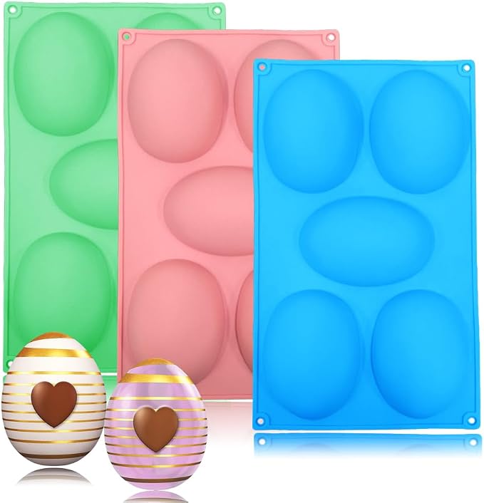 3 Pack 3D Big Easter Egg Silicone Molds, 5 Cavity Egg Shape Non-stick Baking Molds Tray DIY Baking Tool Easter Egg Pan for Chocolate Cake Dessert Muffin Mousse Pastry Handmade Soap Crayons by BENEKIY