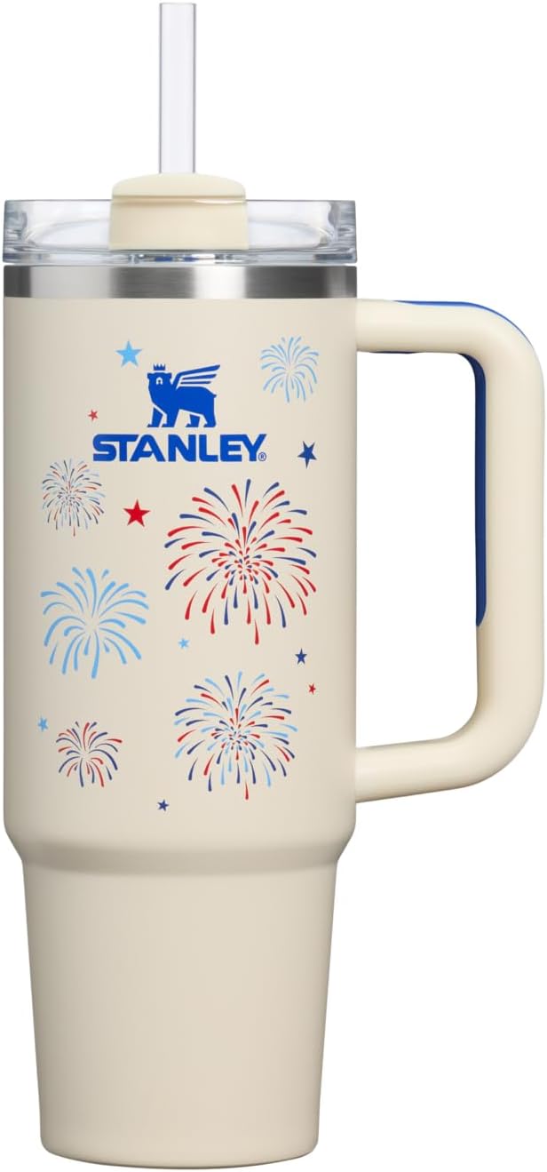 STANLEY Quencher H2.0 Flow State Tumbler, 30 oz, Cream Royal Fireworks | Handle and Straw | 3-Position Lid | Cup Holder Compatible for Travel | Insulated Stainless Steel Cup | BPA-Free by Unknown
