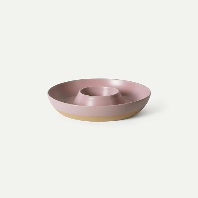 Mora Ceramic Chips and Dip Serving Tray: Large Divided Party Bowl Set for Chips & Salsa, Veggies & Dip, Fruit, Snacks, Entertaining, Hosting, etc. Minimalist Design for the Modern Hostess - Dawn by MORA
