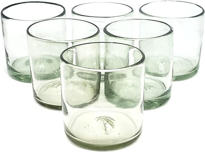 Clear 12 oz Large DOF Glasses (set of 6), Recycled Glass, Lead-free, Toxin-Free (12oz Large DOF) by MexHandcraft