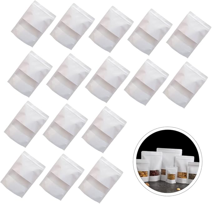 PRETYZOOM 50pcs Kraft Paper Stand Pouch Window for Snack Packaging Resealable Food Bags for Storing Cookies Nuts and Candy -sealing Design Airtight - Image 8