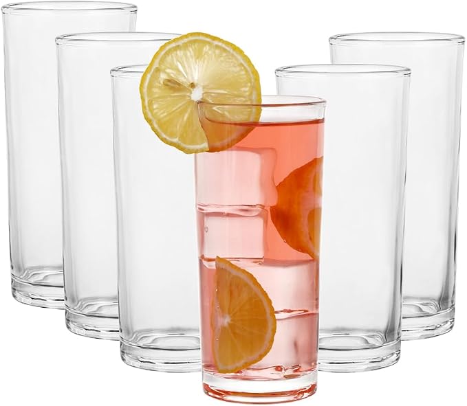 Highball Glasses Set of 6-8oz Tall Water Glasses for Mojito, Whiskey, Cocktails - Clear Drinking Glassware for Kitchen - Tall Drinking Glasses Set for Mixed Drinks (Glass, 6PCS8OZ) by BTGLLAS