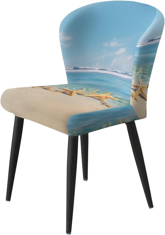 Starfish Bar Stool Covers, 2 Pcs Bar Stool Covers with Backs Washable Soft Decorative Dining Chair Covers for Dining Room Cafe Kitchen - Image 3