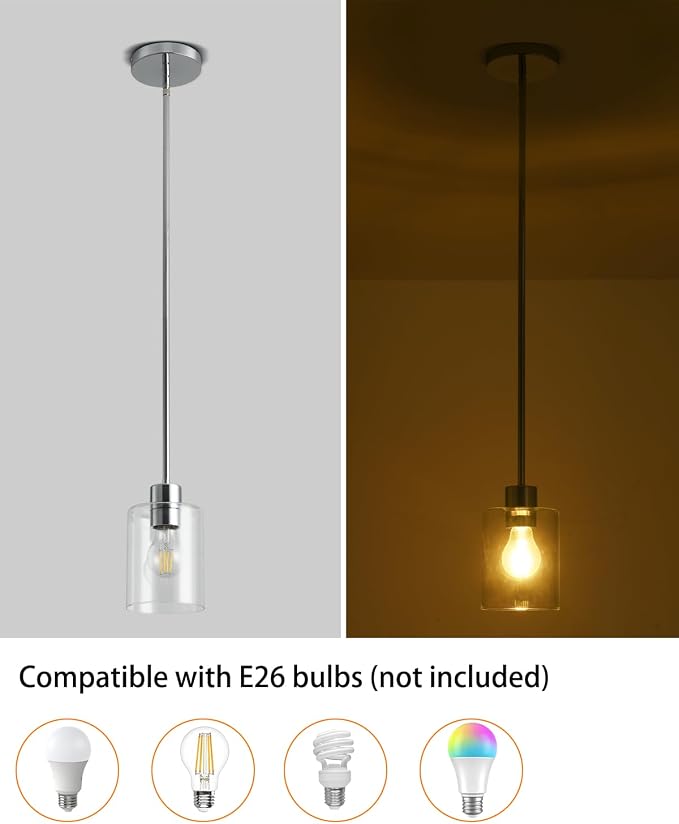 Chrome Pendant Lights Kitchen Island - Clear Glass Pendant Light Fixture Multiple Stems Rods 3 Units 12 Inch 3 Units 4 Inch (1 Pack Chrome Downrod) - Image 4