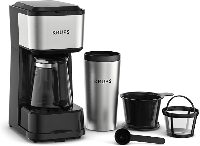 KRUPS Simply Brew Coffee Maker - Multi-Serve 4-in-1 with Stainless Steel Travel Tumbler, Black, 14oz by KRUPS