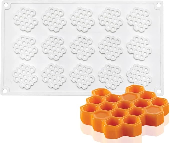 15 Cavity Silicone Honeycomb Molds for Chocolate Honeycomb Bee Silicone Fondant Mold Beehive Silicone Baking Molds Bee Candy Silicone Mold for Kitchen Cake Cupcake