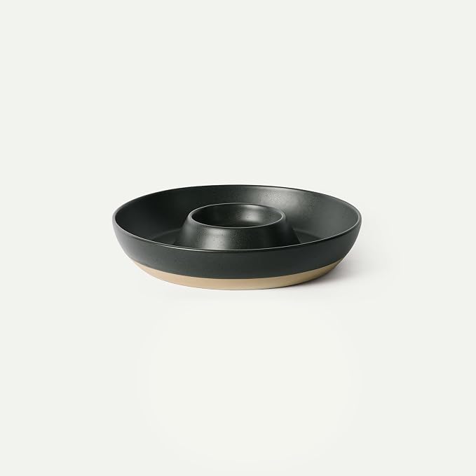 MORA Ceramic Chips and Dip Serving Tray: Large Divided Party Bowl Set for Chips & Salsa, Veggies & Dip, Fruit, Snacks, Entertaining, Hosting, etc. Minimalist Design for the Modern Hostess - Liquorice by MORA