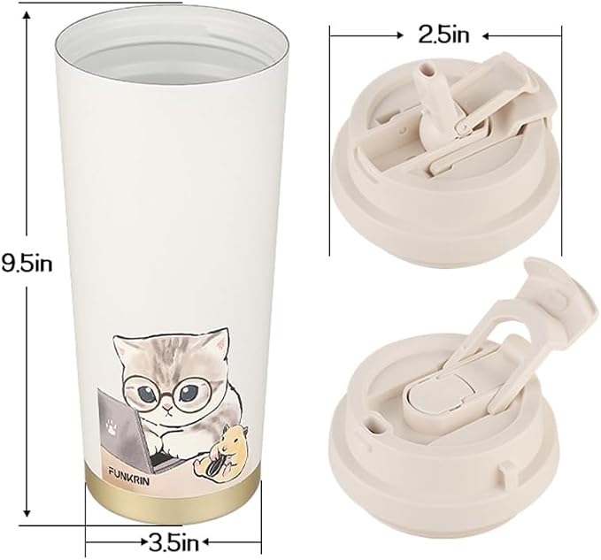 Funkrin Coffee Travel Mug with Flip Lid, 16oz Insulated Tumbler Cup with Ceramic Coating, Double Wall Vacuum Leak-Proof Tumbler for Office School Party Camping - Image 7