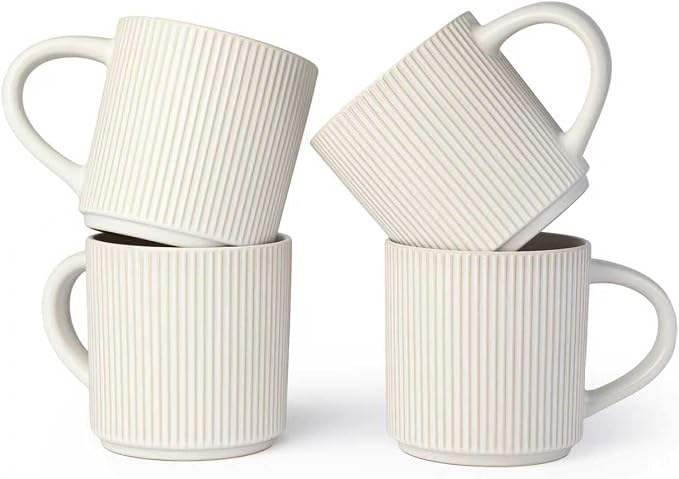 DeeCoo Matte White Coffee Mugs Set of 4, 12 Ounce Mug with Handles, Ceramic Stoneware Catering Coffee Cups, Porcelain Mugs Sets for Coffee, Tea, Hot Cocoa, Milk, Microwave and Dishwasher Safe by DeeCoo