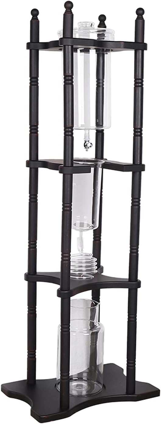 Cold Brew Maker Tower Iced Coffee Maker 2500ml Vertical Japanese Style Glass Container and Wood Stand 25 Cups With Slow Drip Technology and Bamboo Straight Frame for Home Office Drip Coffee Maker