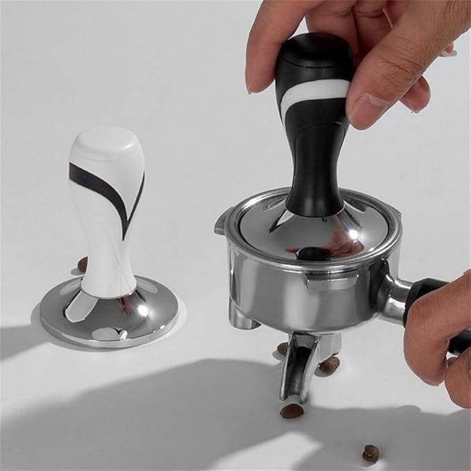 51/53/58mm Espresso Tamper, Coffee Tamper With Calibrated Spring Loaded, Flat Stainless Steel Base Tamper For Portafilter Basket Espresso Machine Handle(Black 53mm)
