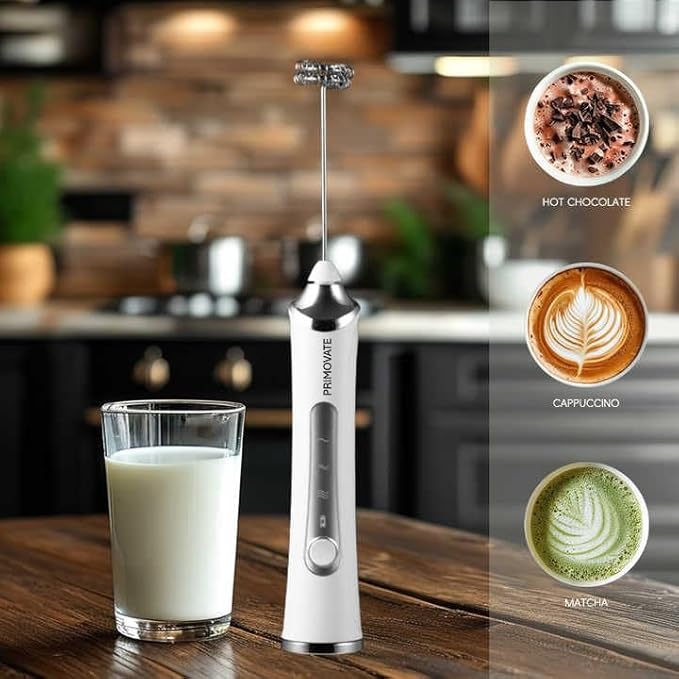 Rechargable Milk Frother, Handheld Drink Mixer with Whisk Attachment, 2025 upgraded powerfull 3 speed motor, Type C charging with charge light, with extra egg mix head (Black with Stand)
