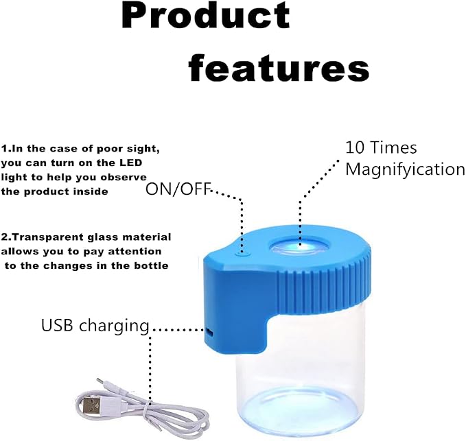 Led Transparent Glass Seal Storage Jar, Light-Up Magnifying Ornamental Glass Bottle (Blue) - Image 6