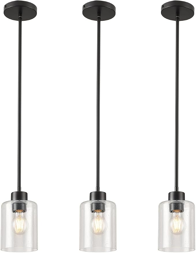 Black Pendant Lights Kitchen Island - Seeded Glass Pendant Light Fixture Multiple Stems Rods (3 Pack with Rod seeded Glass) by KLSSLighting