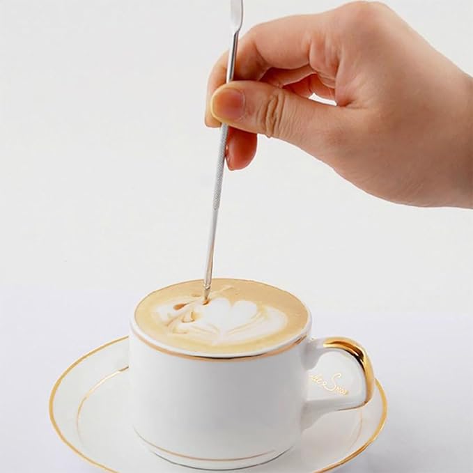 3PCS Silver Stainless Steel Coffee Art Pen Tool Espresso Machine Cafe Home Kitchen Coffee Fancy Stitch Barista Tool for Cappuccino Latte Art Espresso Decorating