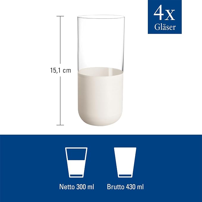 Villeroy & Boch - Manufacture Rock Blanc Long Drink Tumbler Set, 4 pcs. Set of Drinking Glasses for Cocktails and Mocktails, 14.5 oz, Crystal Glass, Matte White Slate Look | Matte-white crystal glass long drink tumblers, hand wash only, mix cocktails a... - Image 4