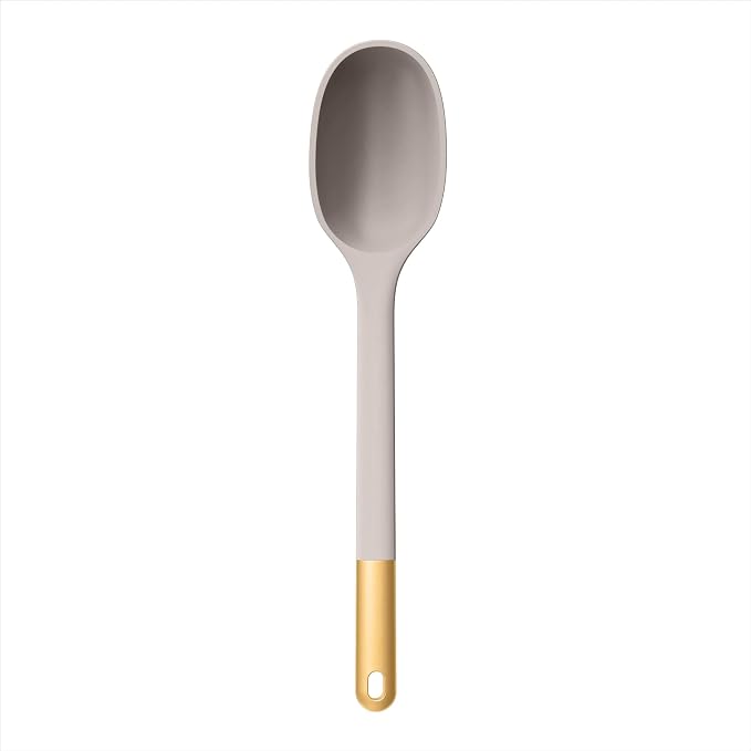 Kitchen Utensil Set, 6-Piece Silicone Kitchen Utensil Set with Rotating Rack - Non-Scratch, Heat Resistant Tools & Gold Stainless Steel Handles (Taupe) - Image 3