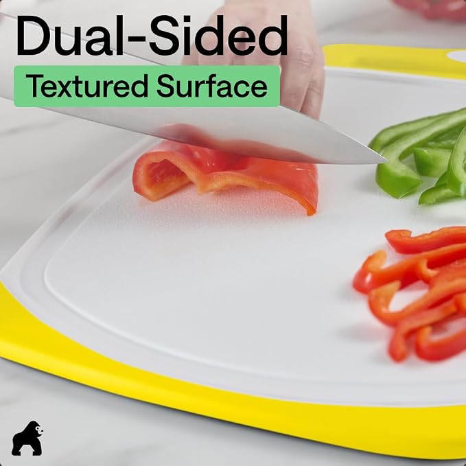 GORILLA GRIP BPA-Free Reversible Kitchen Cutting Board Set of 3, US Designed, Nonporous, Juice Grooves Catch Liquid, Slip Resistant Border, Dishwasher Safe, Durable Large Food Chopping Boards, Yellow - Image 6