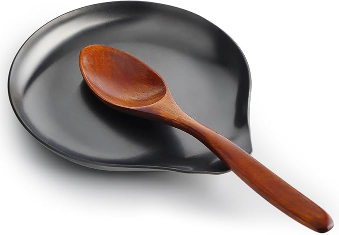 VanlonPro Stainless Steel Spoon Rest, Spatula Ladle Holder, Stainless Steel Utensil Spoon Rest Holder, Brushed Finish, Dishwasher Safe 5.9 x 5.1 Inch (Round Black 1PC) by VanlonPro