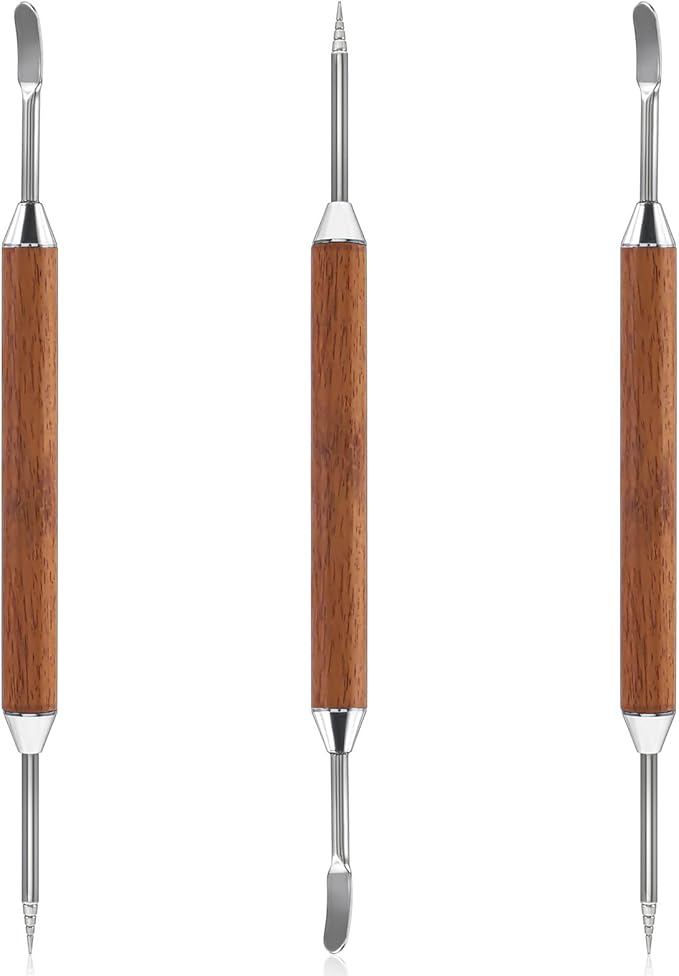 3 Pack Latte Art Pen, Coffee Drawing Tool with Wood Handle, Stainless Steel Double-Ended Barista Accessories for Espresso Designs, Home and Cafe Use