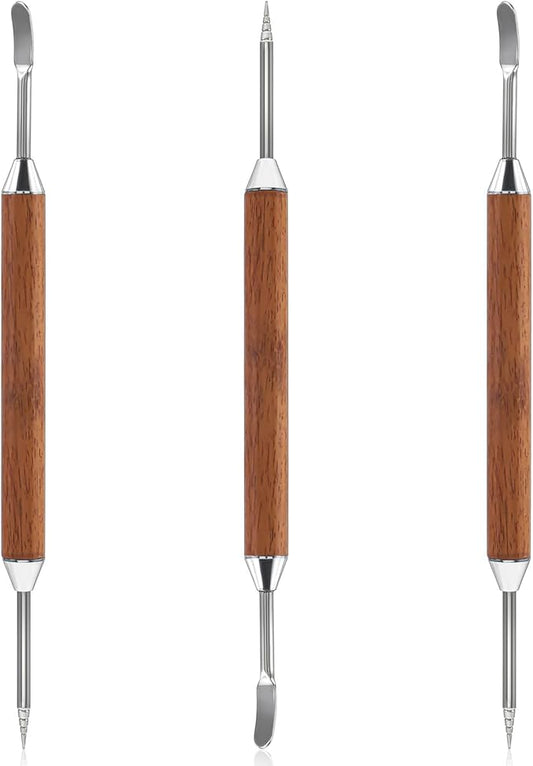 3 Pack Latte Art Pen, Coffee Drawing Tool with Wood Handle, Stainless Steel Double-Ended Barista Accessories for Espresso Designs, Home and Cafe Use