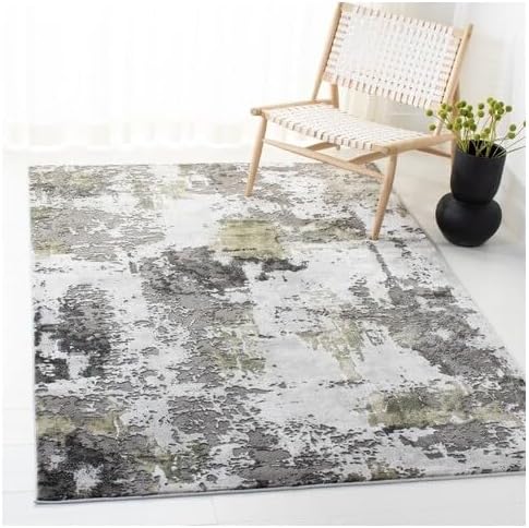 SAFAVIEH Craft Collection Area Rug - 5'3" Square, Grey & Green, Modern Abstract Design, Non-Shedding & Easy Care, Ideal for High Traffic Areas in Living Room, Bedroom (CFT820Y) - Image 2