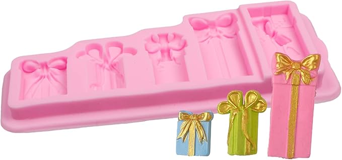 Bells Fondant Silicone Mold, Christmas Gift Box Chocolate Mold for Cake Decoration Cupcake Topper Candy Cookie Dessert Sugar Craft Gum Paste Polymer Clay Resin